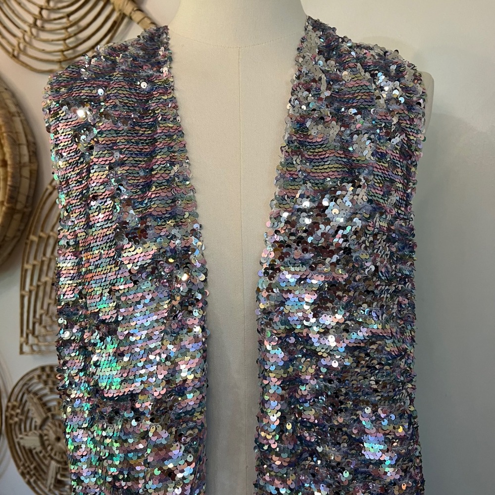Vintage Betsey Johnson Rare 90s Archival Iridescent Sequin Duster‎ Vest Maxi M - Picture 9 of 10